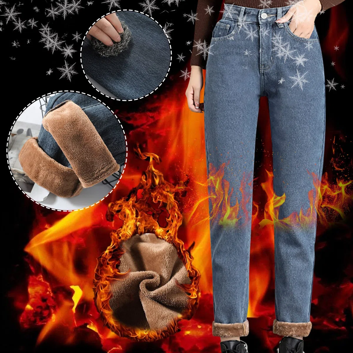 Pantalones térmicos para mujer, de invierno, con forro polar, pantalones térmicos para niña, pantalones vaqueros para mujer, cintura alta, elásticos, vaqueros, con forro polar, pantalones de invierno