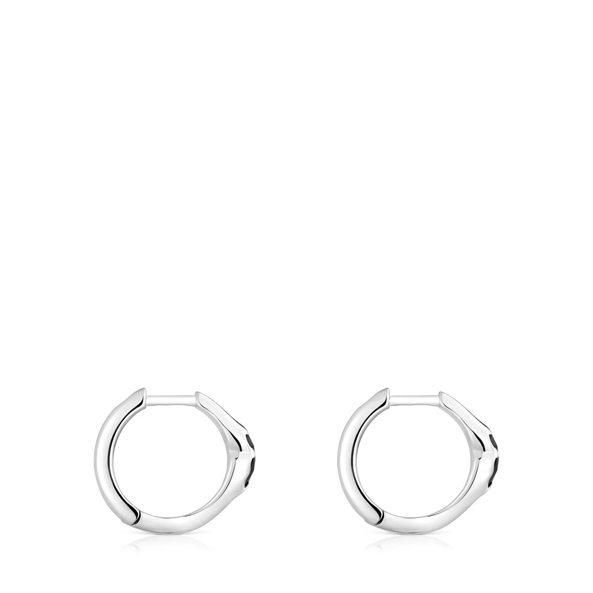 TOUS Pendientes de Aro de Plata de Primera Ley para Mujer con Motivo Oso en Ónix de 10mm, Colección Icon Color