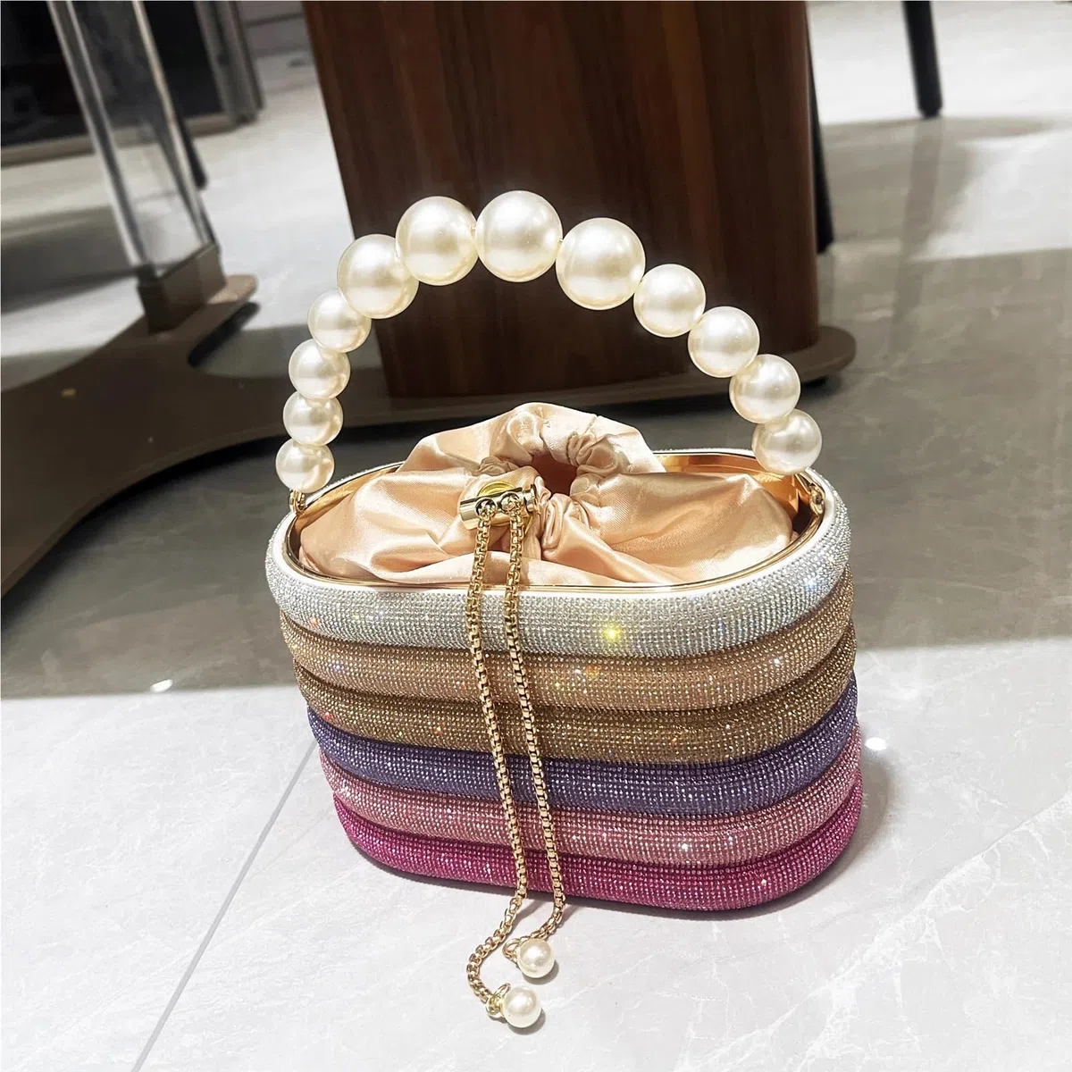 Bolso de mano de noche con diamantes de imitación, bolso de mano, bolso de hombro, bolso de mano de cristal brillante, bolso tipo cubo Para Boda Novia Banquete