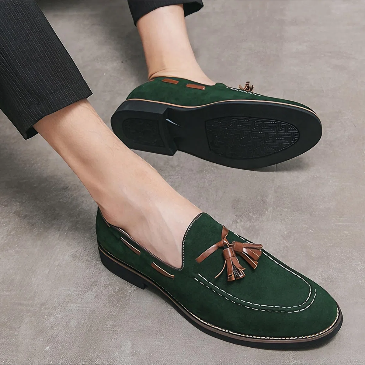 ANUFER Hombre Ante Sintético Piel Mocasines sin Cordones con Borlas