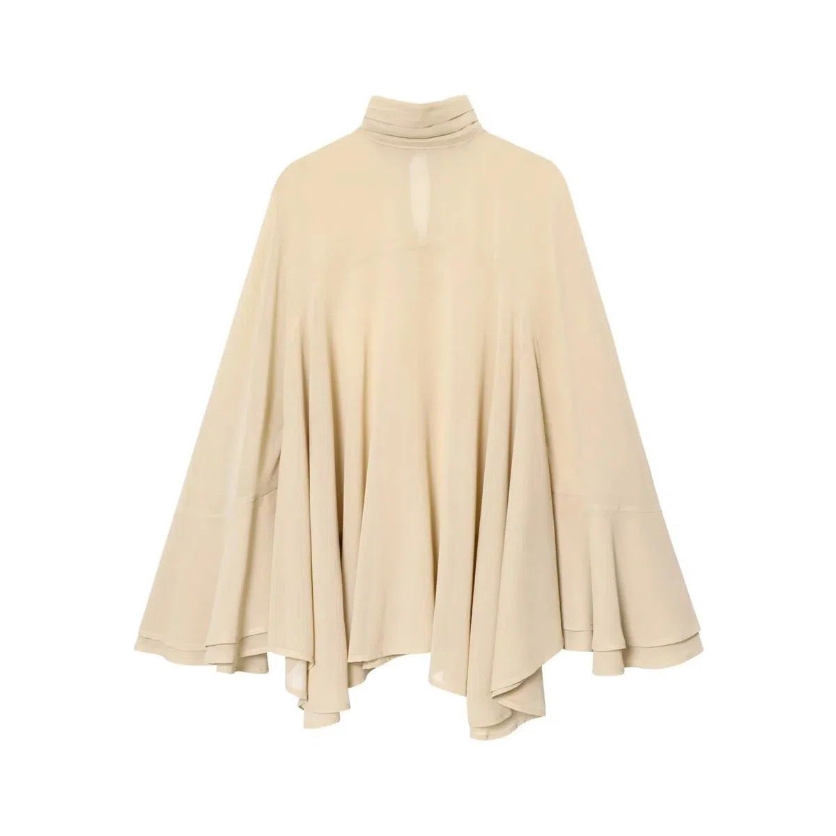 Genérico Camisa asimétrica para Mujer, Plisada, con Cuello Alto, Holgada, de Manga Larga, Estilo murciélago, Elegante, Informal, Color Beige Mediano.