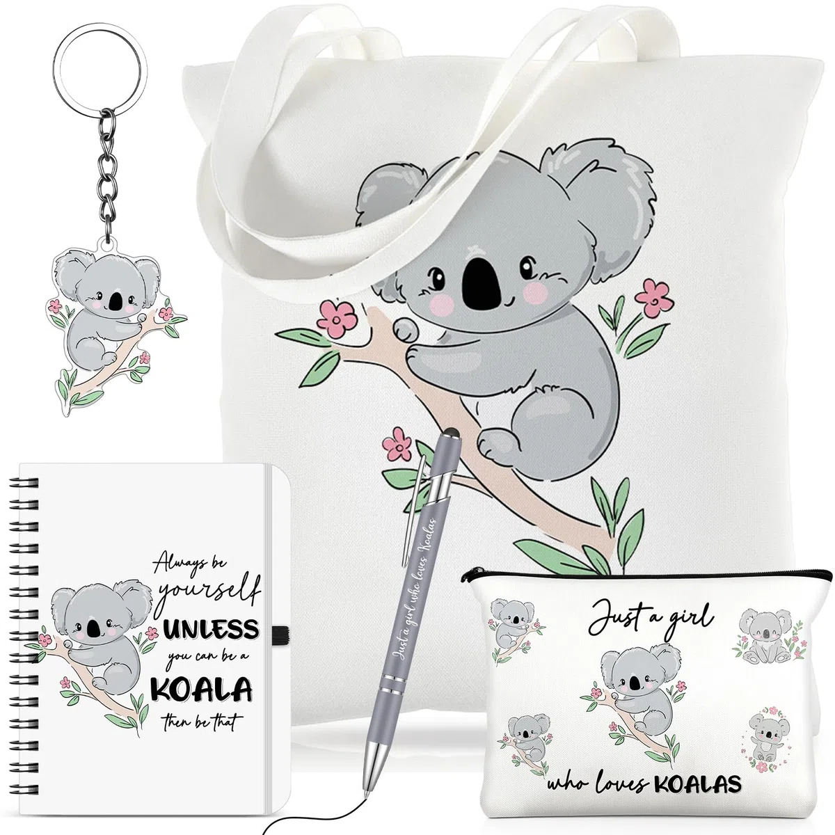 Kinlop 5 piezas de regalos de caballo para mujer, incluye Just a Girl Who Loves Horses, bolsa de lona para cosméticos, llavero y bolígrafo para mujeres y niñas, Varios colores