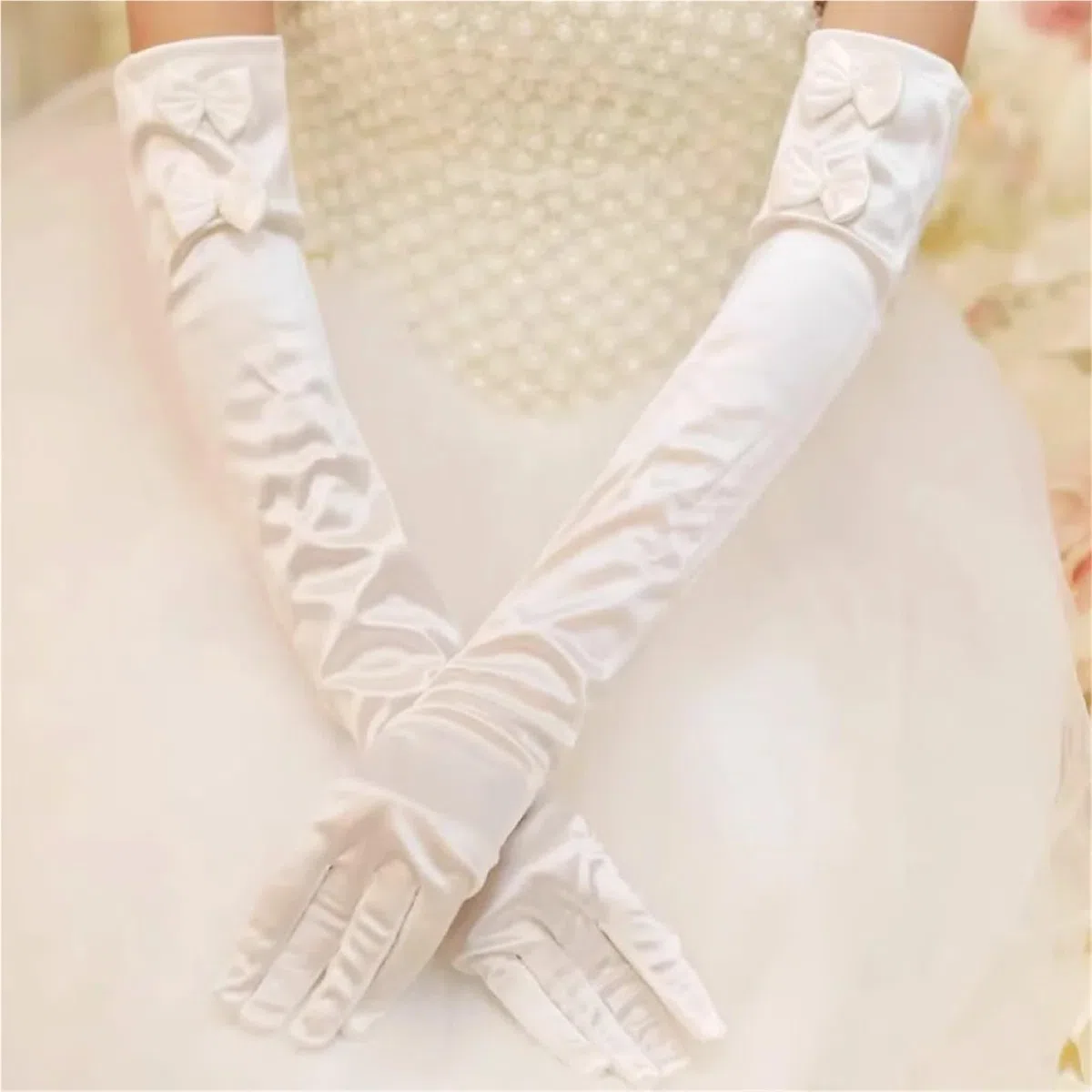 2 pares de guantes boda satén for novia, largos, elegantes, Vintage, for vestido noche banquete Para Fiestas