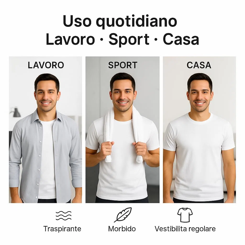 Leedya Pack de 6/3 camisetas de hombre blancas – Gris claro – Gris claro – Gris, Negro Juego de camisetas de manga corta 100% algodón – Cuello redondo clásico sin costuras laterales, no se deforma