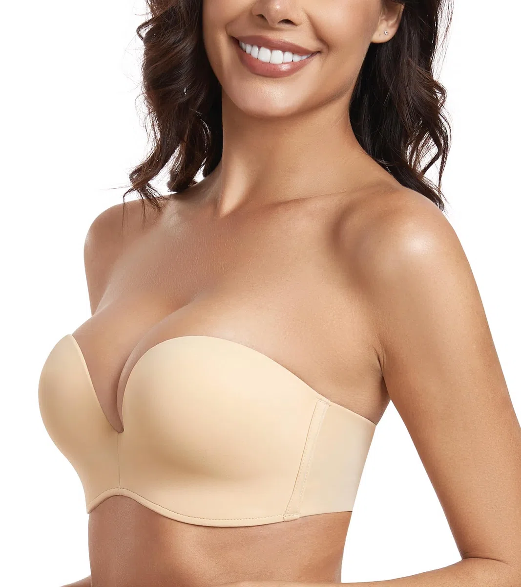 Lemorosy Brasier sin Tirantes para Mujer, sin Varillas, con Relleno, Antideslizante, Invisible, sin Tirantes, Beige, 75D (Talla del Fabricante: 34D)