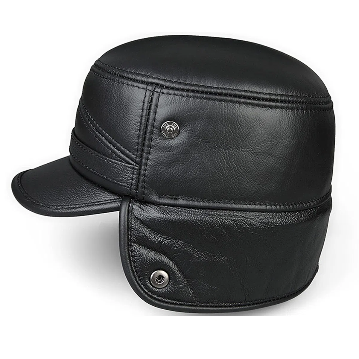 Sombreros de invierno, sombrero bombardero Trooper de cuero para hombre Trapper Hat Faux Fur Bomber Cap con orejeras Invierno para ancianos