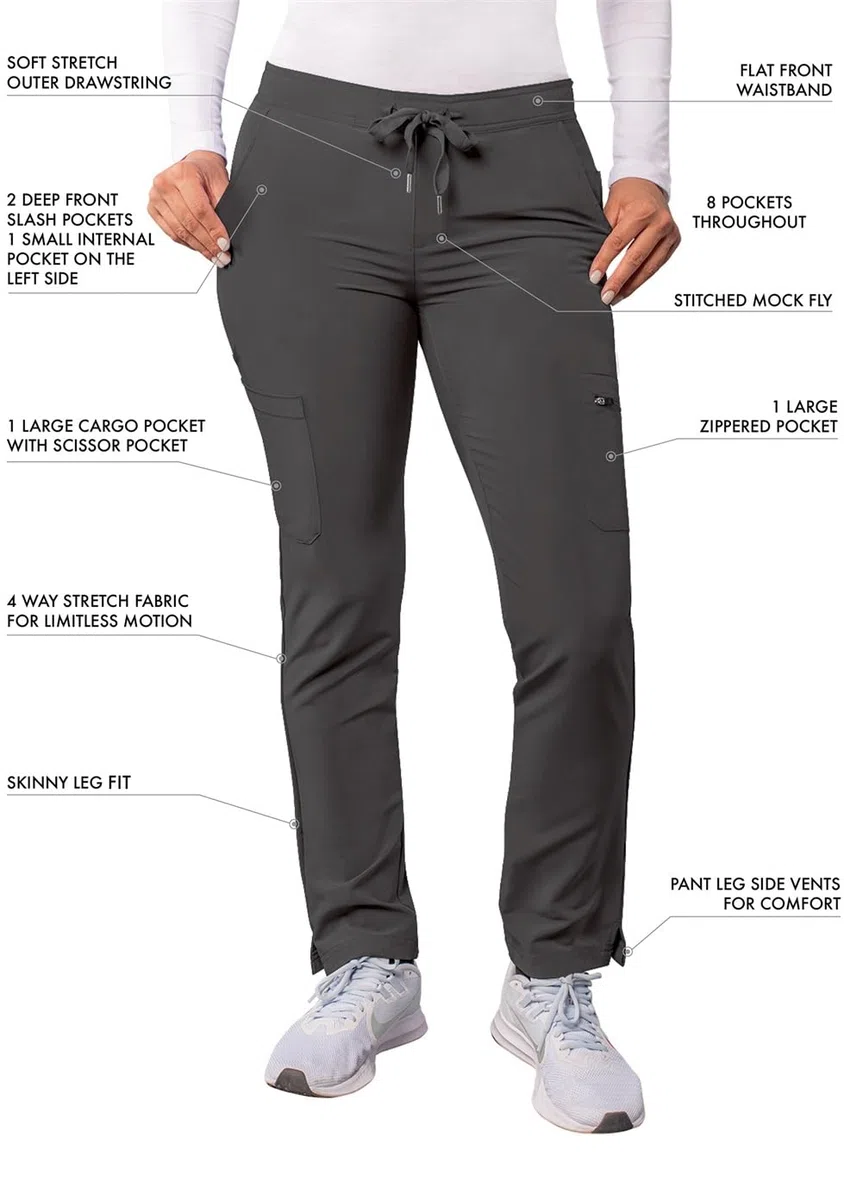 Adar Addition Scrubs for Women - Skinny Leg Cargo Drawstring Scrub Pants