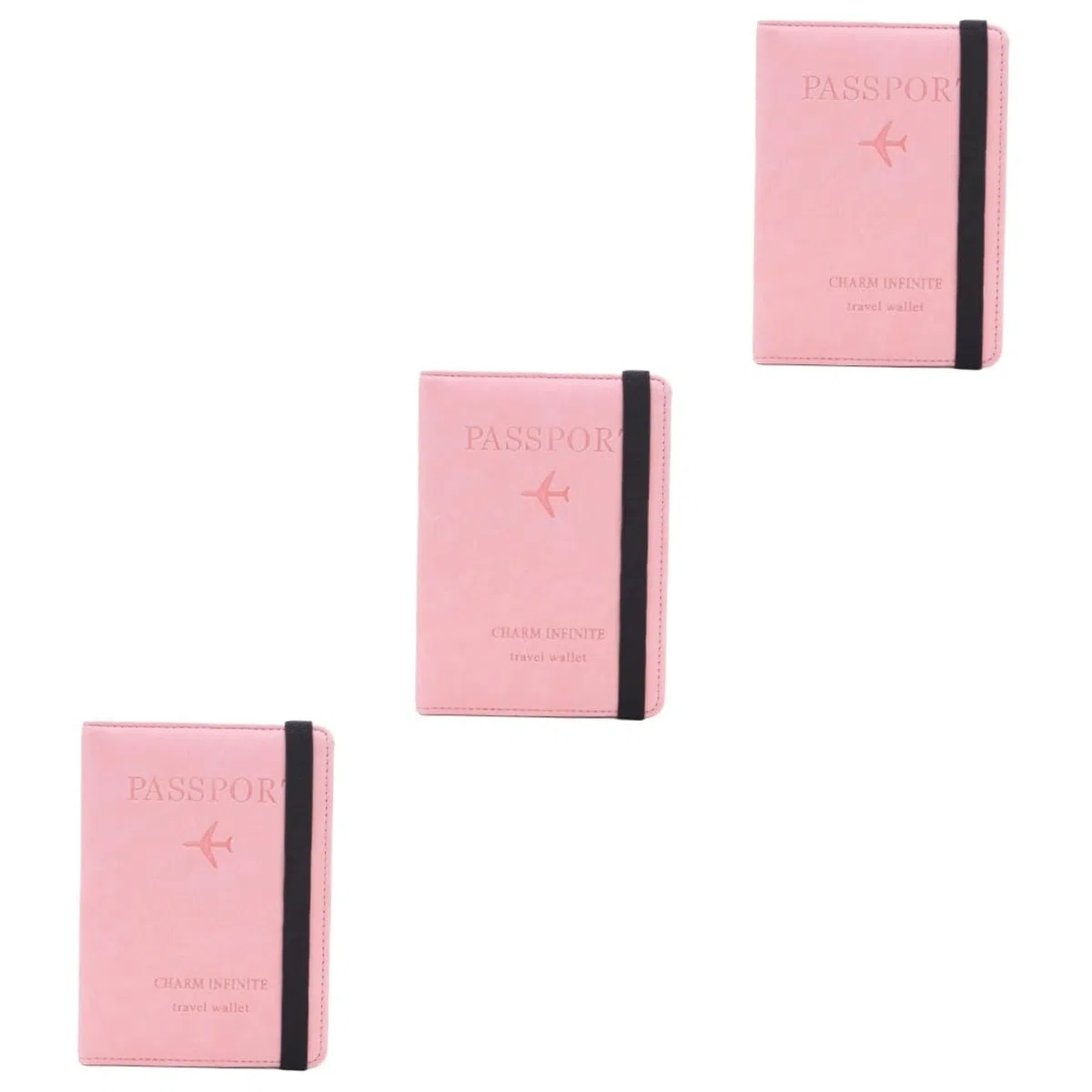 3piezas Cartera RFID para Pasaporte Rosa Funda Multifuncional De PU Organizador De Documentos para Mujeres Diseño Compacto y Ligero para Viajes y Uso Diario
