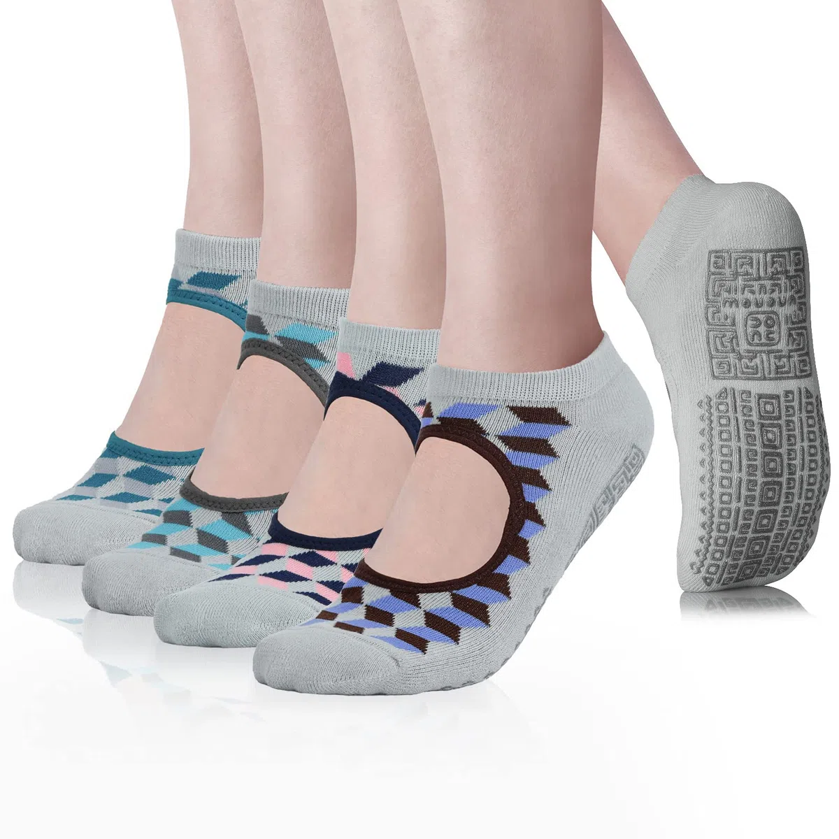 unenow Calcetines de yoga antideslizantes para mujer con cojín para pilates, barra, hogar