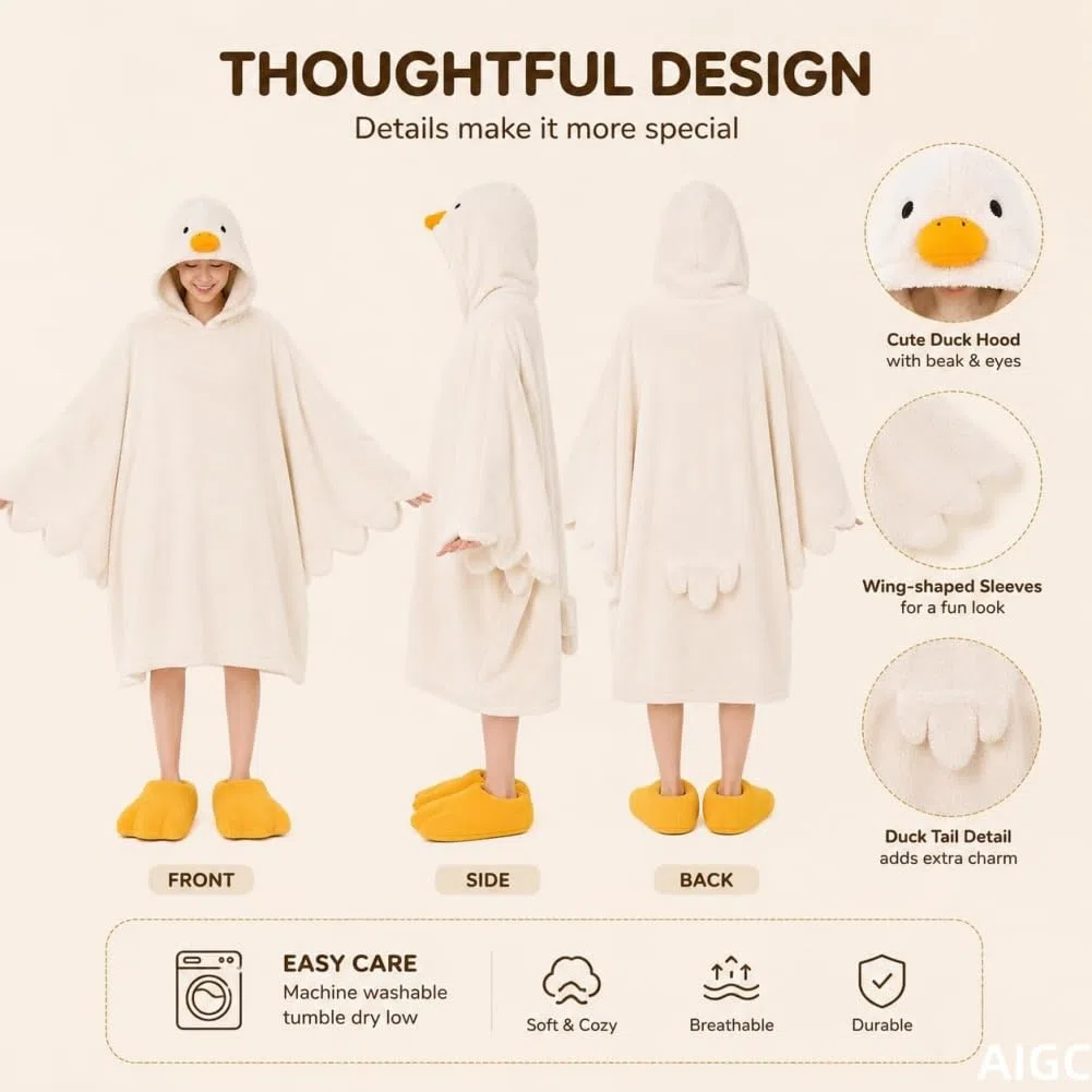 Pijama de pato, divertido disfraz de ganso con capucha para adultos, mameluco suave de animales con mangas y pantuflas de pies