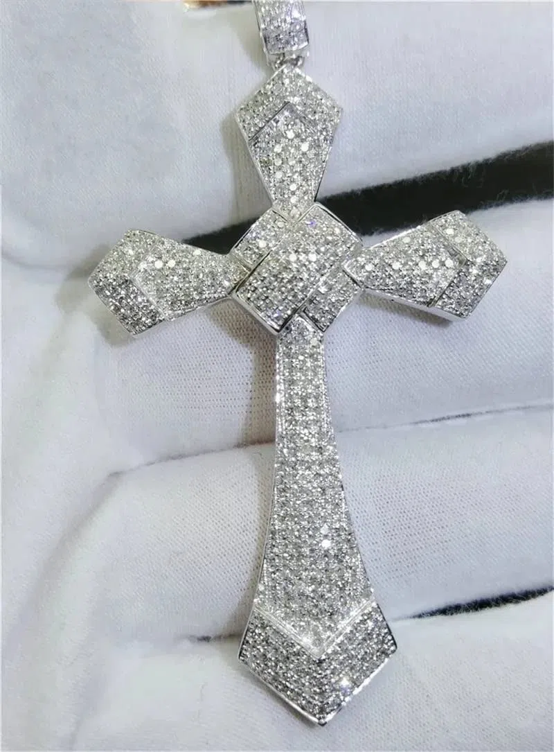 Micro Pave Diamond cz Cross Pendant 925 Sterling Silver Wedding Pendants Collar para Mujeres Hombres moissanite Joyería