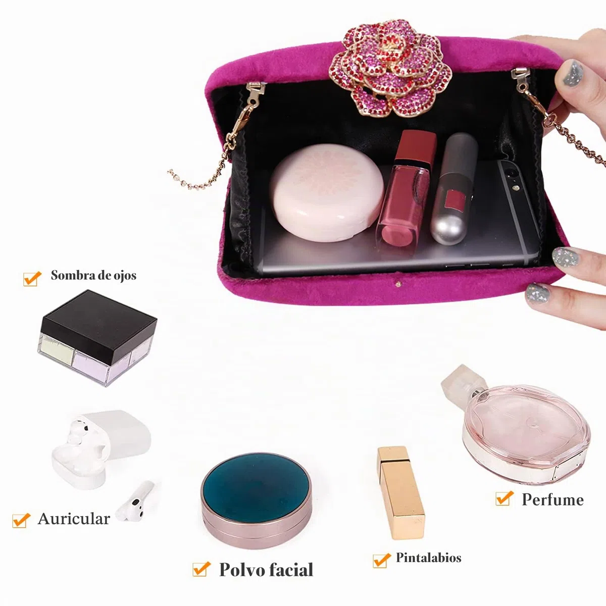 CORIOS Bolso Fiesta para Mujer Terciopelo Bolso de Noche Bolsa de Cadena Brillante Bolso de Hombro Boda Cartera de Mano Elegante Bolso Bandolera para Fiesta de Graduación Banquete Boda Rosa