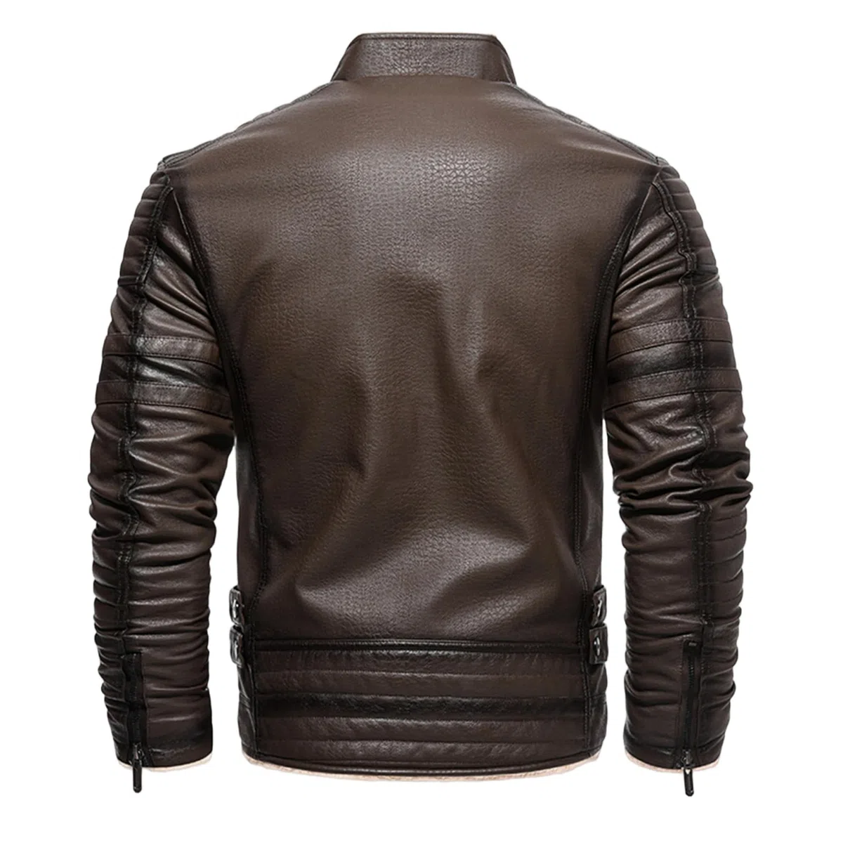 Chaqueta de motociclista de piel sintética para hombre, con cuello alto y forro polar, informal y cálida.