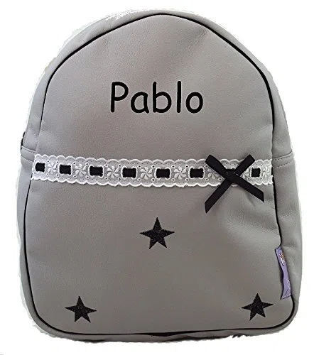 Mochila Infantil de Polipiel - Mochila Personalizable para Bebé - Modelo Sydney - Color Gris + Negro - Medidas 28 x 24 x 11 cm - Personalizar Regalos - Handmade - Hecho en España - Nenel