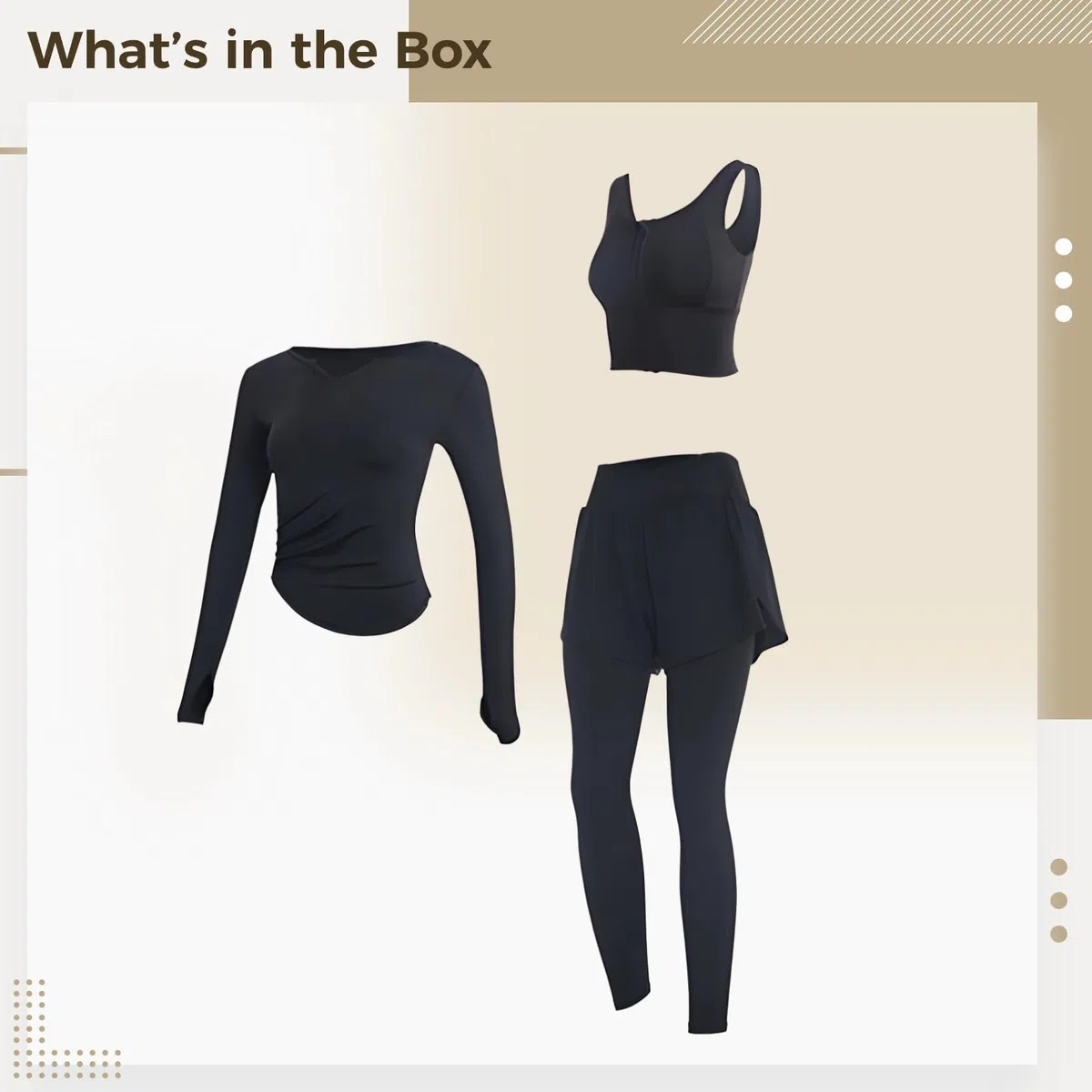 Conjunto de entrenamiento de 3 piezas para mujer, tela transpirable y antibolitas, ropa de yoga para 135-150, cómodo atuendo atlético, Negro -, talla única