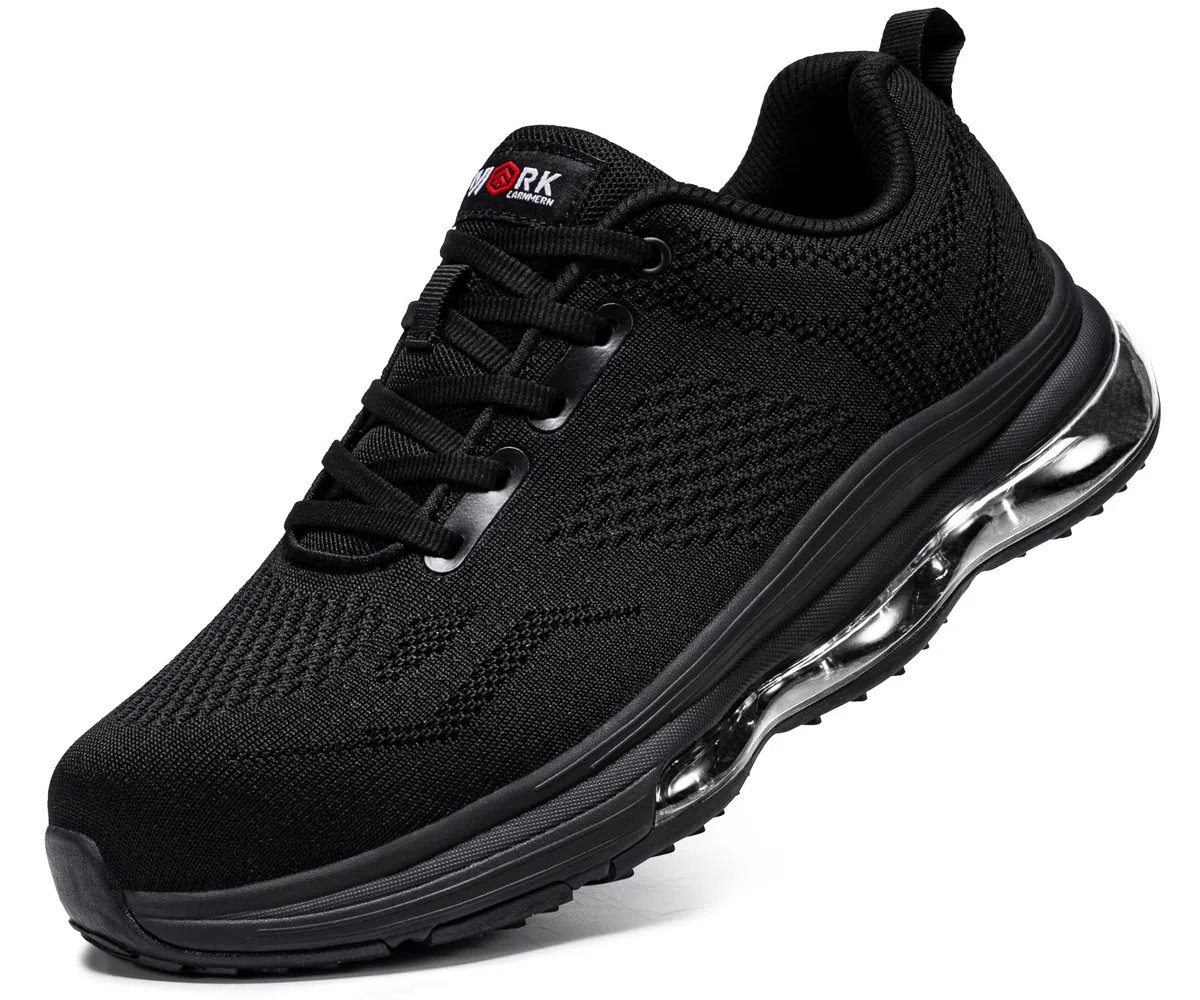 LARNMERN Zapatillas de seguridad antideslizantes con puntera de acero para hombre, ligeras, cómodas, transpirables, para correr