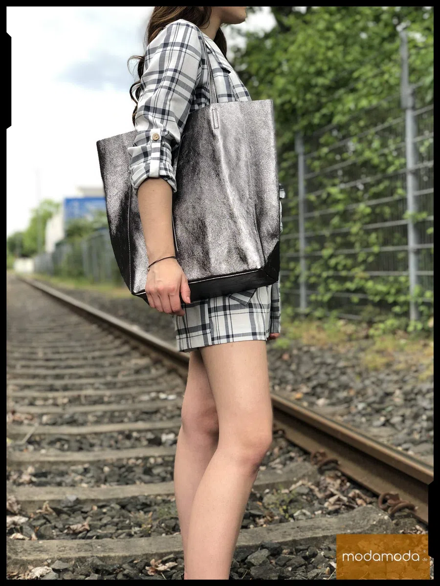 modamoda de T163 - Bolso de piel para mujer (tamaño grande, con bolsillo interior, fabricado en Italia)