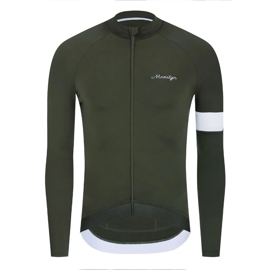Moxilyn Jersey de ciclismo de invierno para hombre, manga larga, forro polar térmico, clima frío, chaquetas de ciclismo cálidas, bolsillos con cremallera