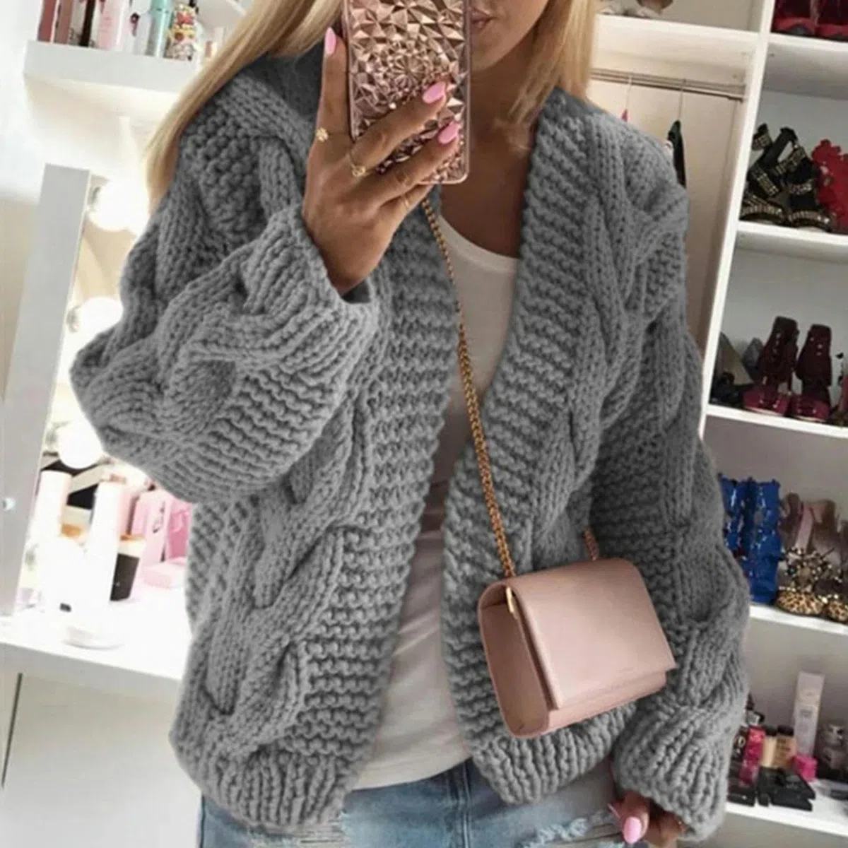 TEidea Rebeca Mujer Verano Cárdigan Acogedor Y Elegante De Otoño/Invierno Damas: Cárdigan De Punto Grueso para Mujeres con Giro De Hilo Cálido Y Texturizado