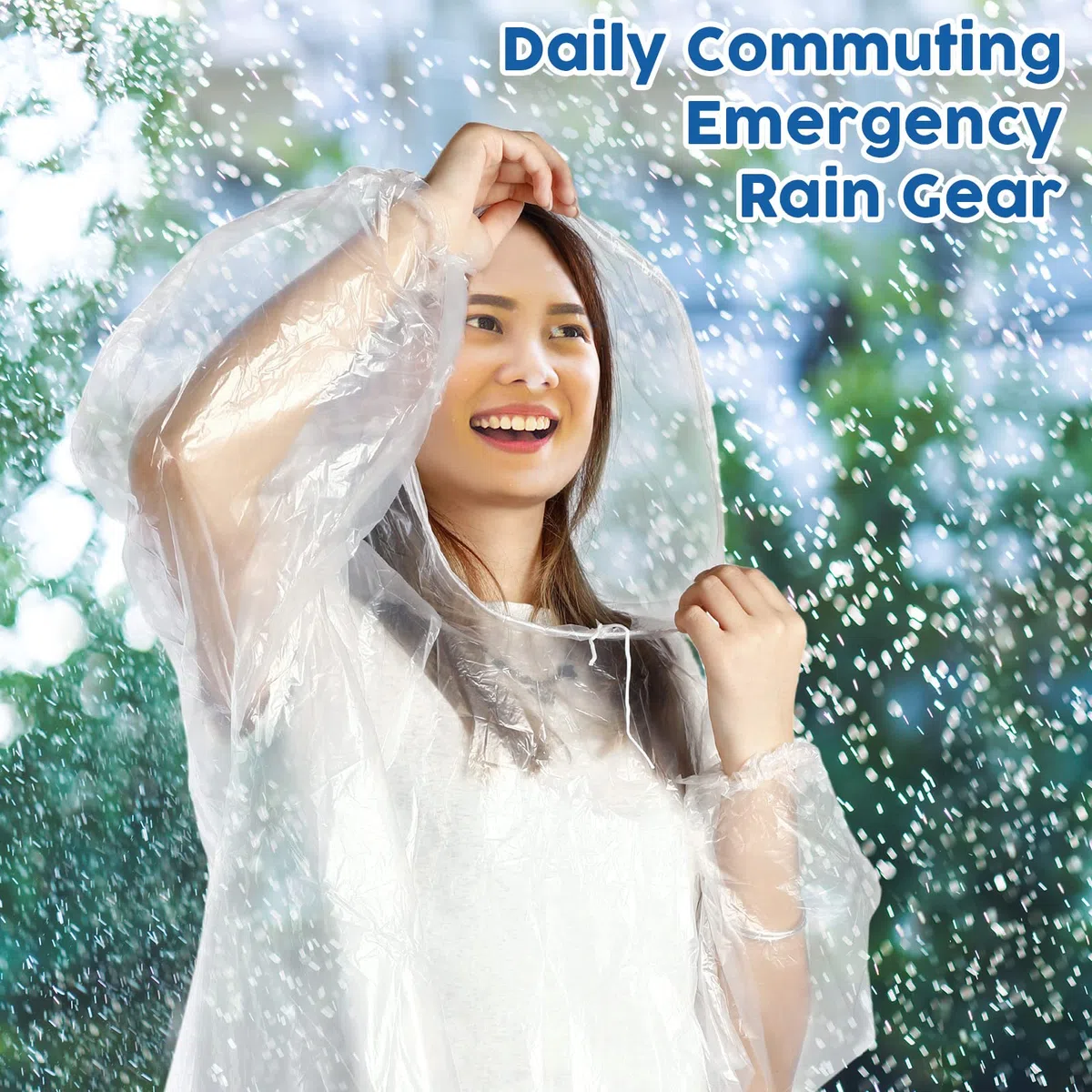 Berlune 50 ponchos de lluvia desechables para adultos, ponchos desechables gruesos a granel con capucha, ponchos de emergencia para acampar parque temático, transparente