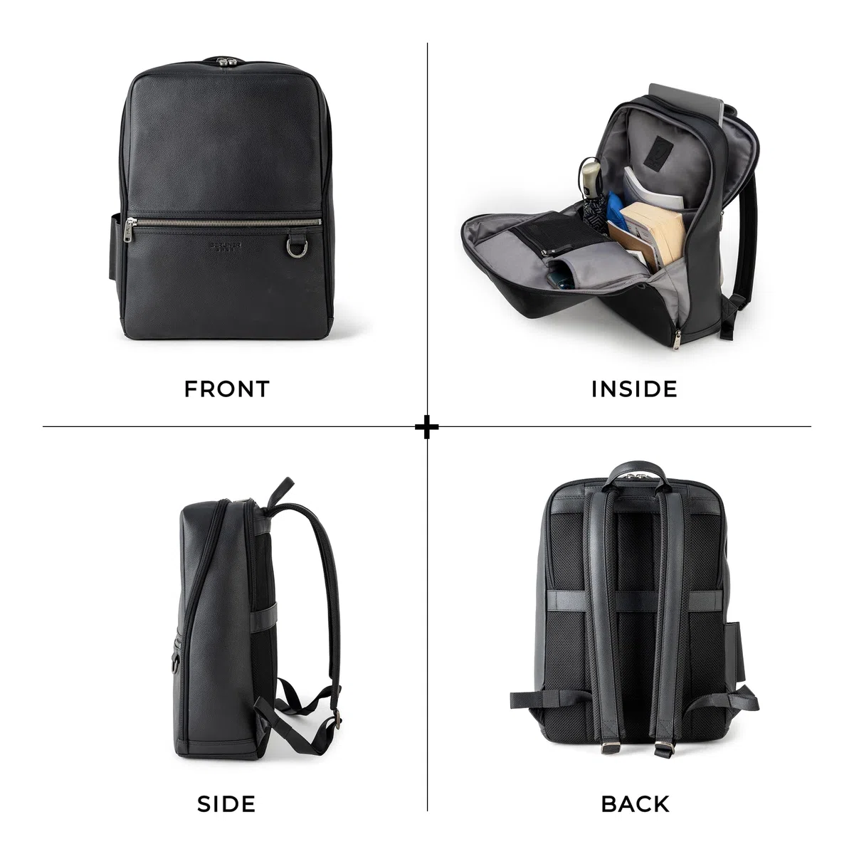 Berliner Bags Mochila Helsinki de Piel para Portátil 17", Mochila Business con RFID para Hombre y Mujer - Negro