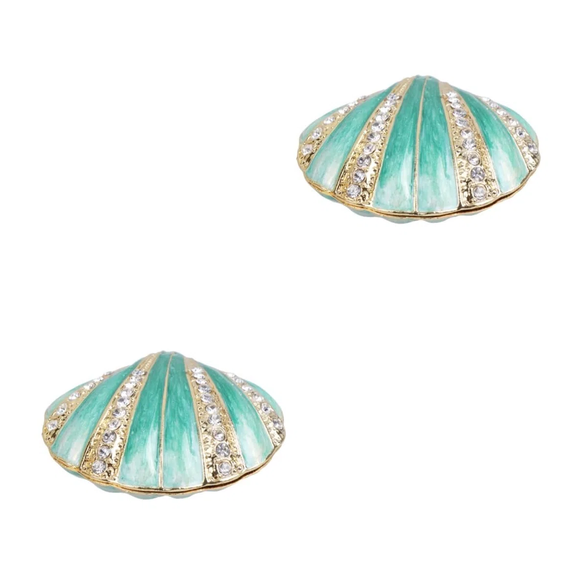 2piezas Caja De Joyería De Aleación De Enamel Forma De Concha Retro Organizador De Anillos y Accesorios Almacenamiento Compacto Para Mujeres Verde