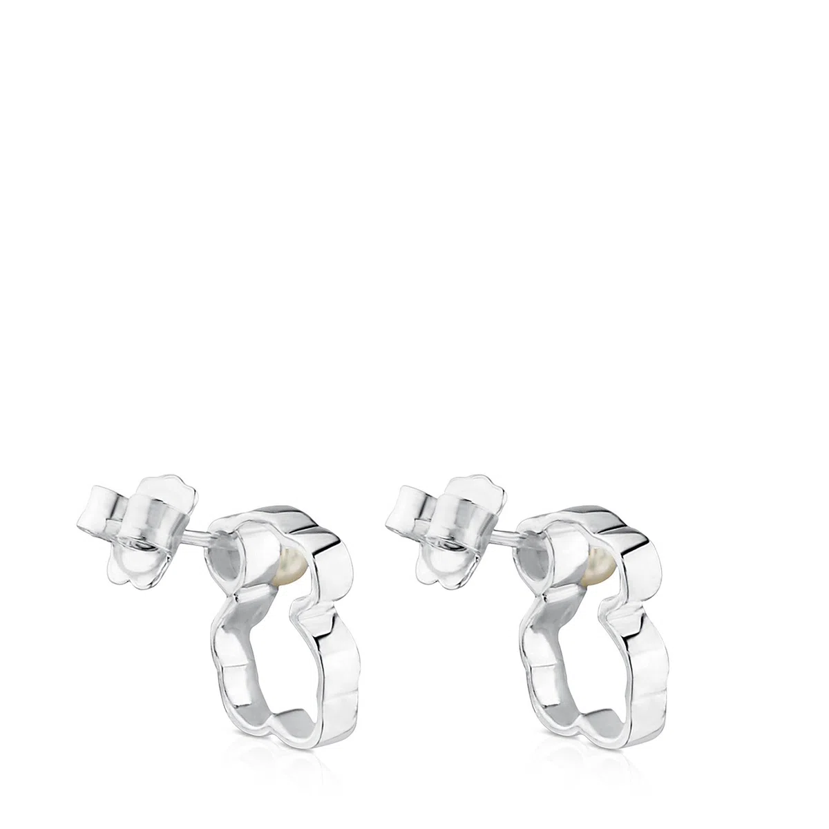 TOUS Pendientes de Plata de Primera Ley para Mujer con Motivo Oso de 1.4 cm y Perla, Elegane y Versatil, Colección Silueta