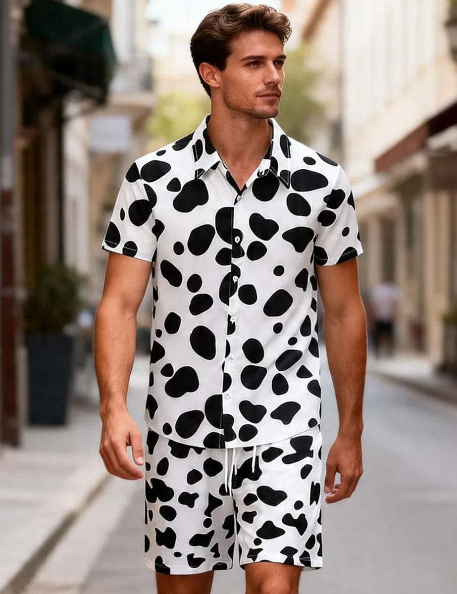 Camisa y Pantalones de Estampado Animal Casuales Manga Corta para Hombres