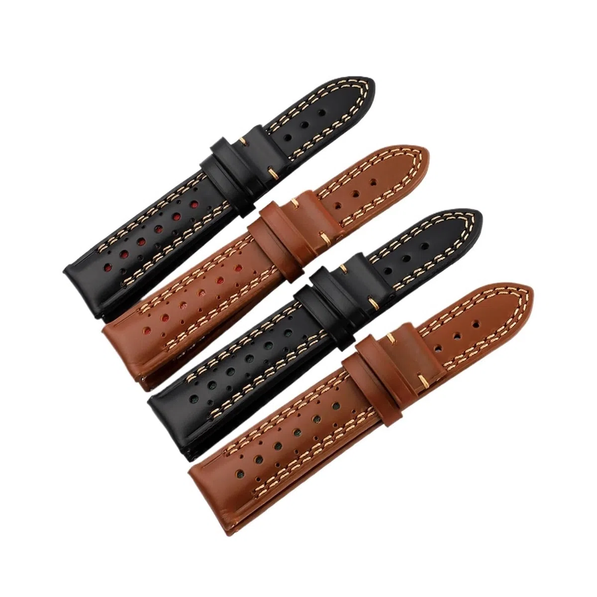 XILILHC Correas De Reloj Hechas A Mano, Correa Negra Marrón 22mm, Repuesto Suave Y Grueso, Pulsera Porosa Transpirable