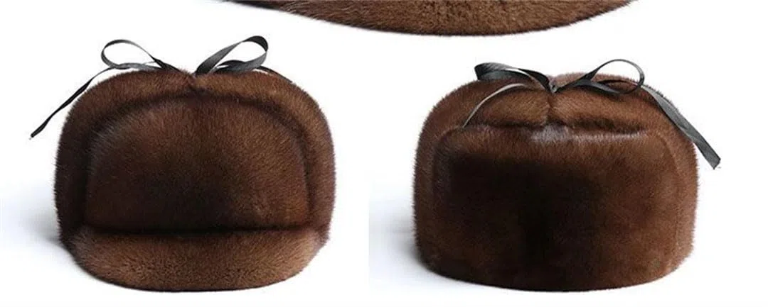 Gorra de invierno para hombre y mujer, de piel de visón, unisex, para exteriores, cálido, motociclismo, visón natural, Estilo 1 café, 7 / 7 1/4