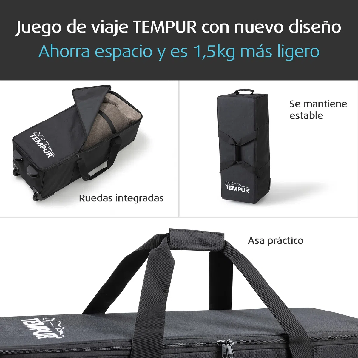 Set de viaje TEMPUR de 3 piezas con práctico trolley, 5,5 kg | Almohada cervical de viaje y colchoneta de viaje, perfectas para llevar a cualquier lugar.