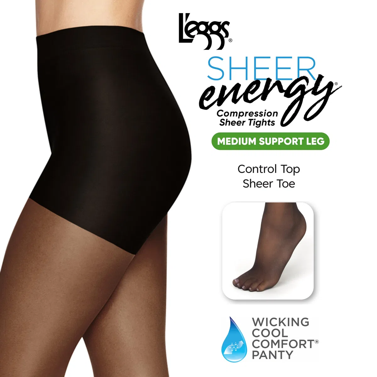 L 'eggs Mujer Sheer Energía Control Top Sheer Toe Medias