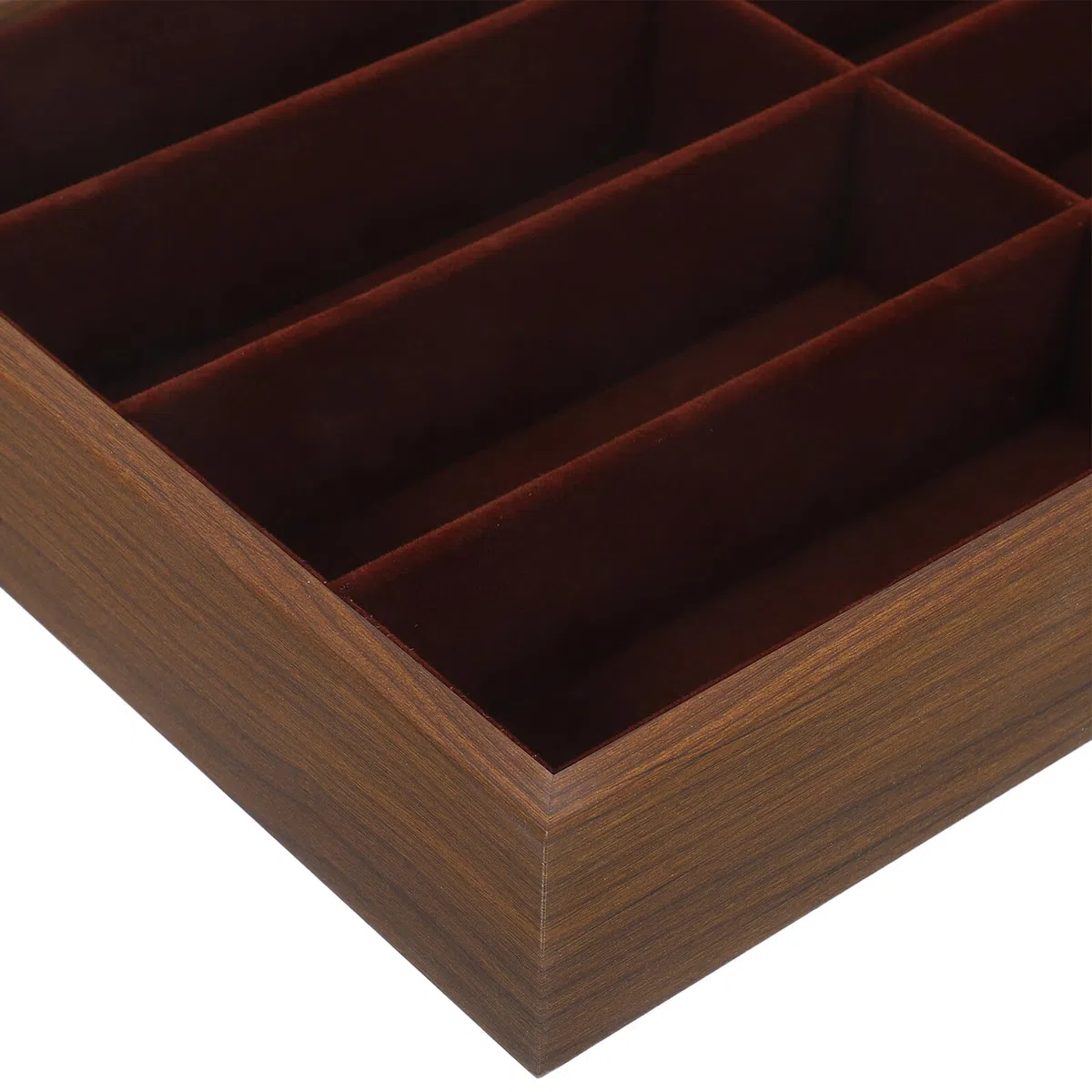 Bandeja Organizadora para Gafas 8 Compartimentos en Madera Nogal Piel, Estuche sin Tapa para Almacenamiento de Gafas de Sol y Exhibición de Joyas, Soporte Multiusos para Hogar