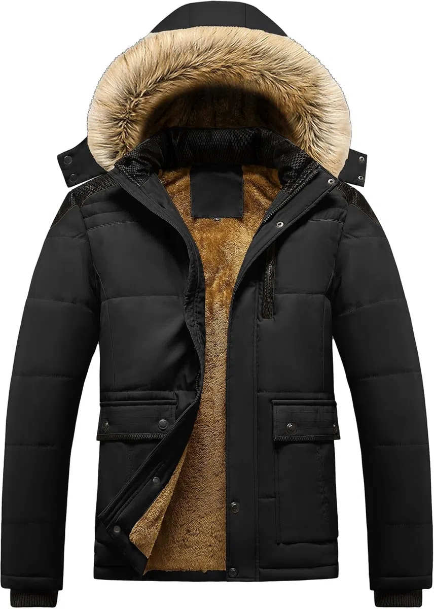 Invierno de los Hombres Cálido Campera de Esquí Forro Polar Montaña A Prueba de Viento Senderismo con Capucha Abrigo de Nieve Multi Bolsillos