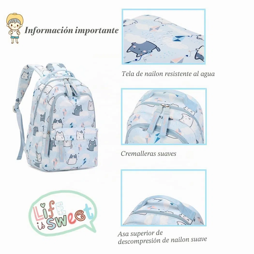 Mochilas para niñas con estampado de gatos o margaritas, mochilas escolares casuales resistentes al agua