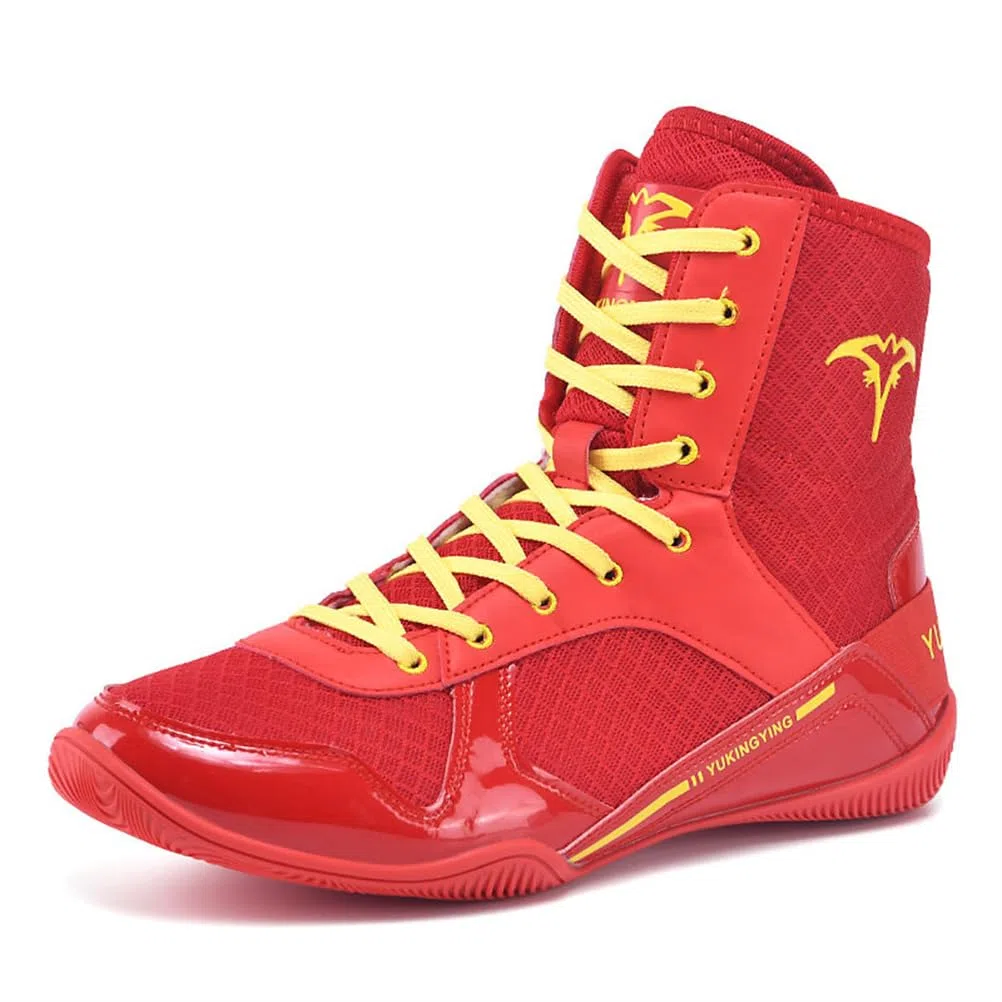 Botas De Boxeo De Caña Alta para Hombre Y Mujer, Transpirables, Entrenadoras, Cómodas, Antideslizantes, para Lucha, Fitness Y Competición,Rojo,43 EU
