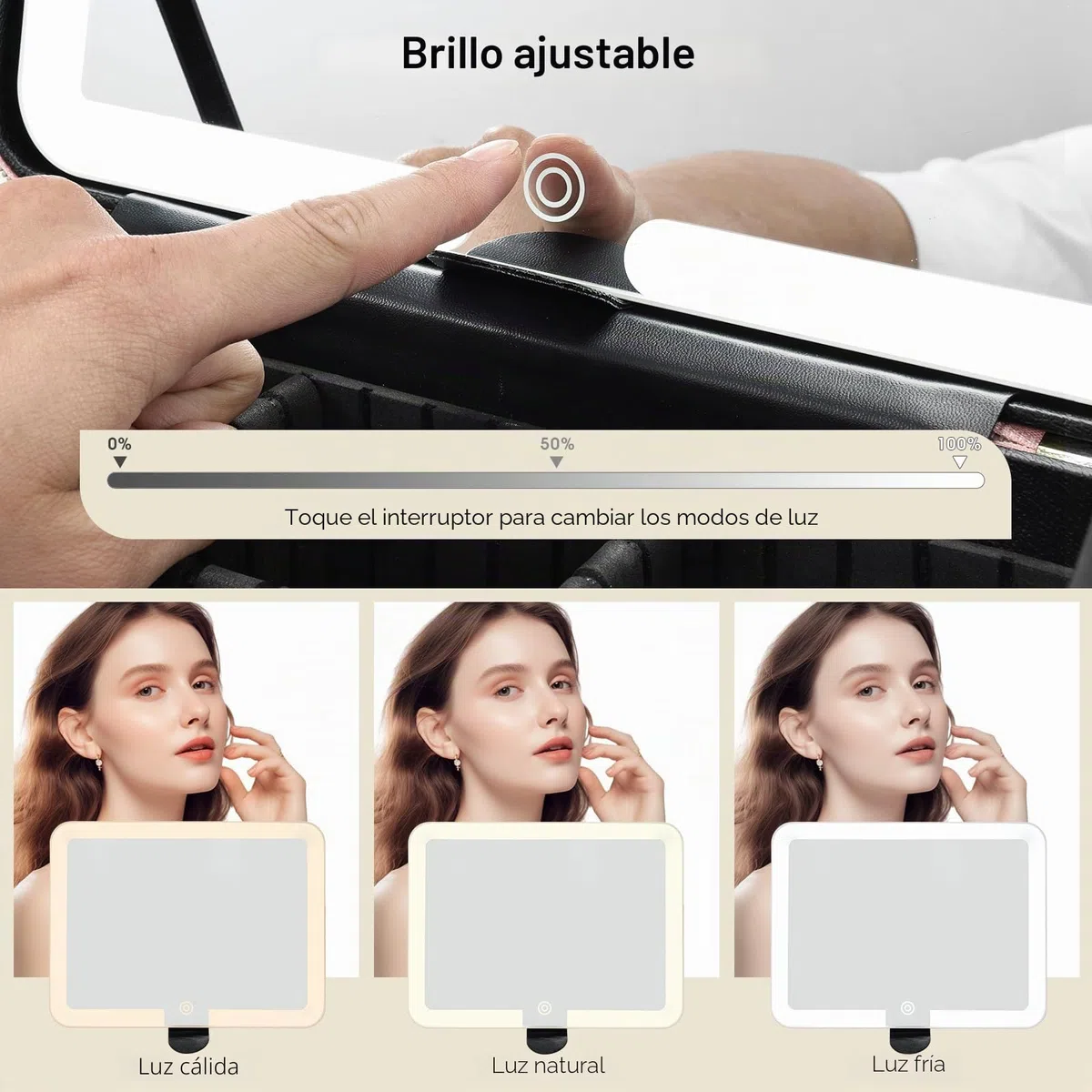 Maletin Maquillaje con LED Grande Maletín Organizador Maquillaje portátil de Cuero PU Estuche Maquillaje con Espejo extraíble Neceser Maquillaje con Soporte para brochas de Maquillaje, Negro
