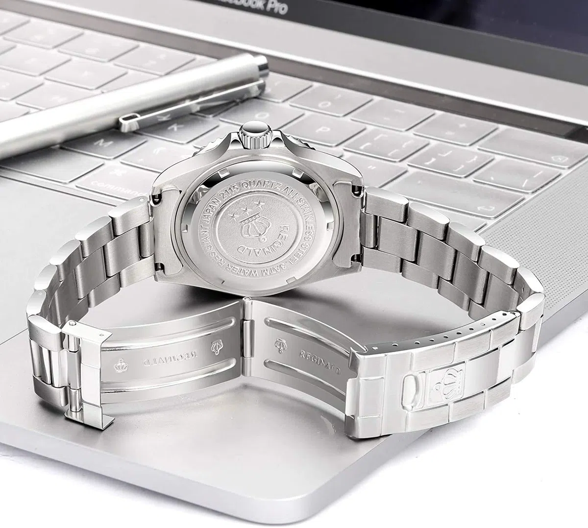 MASTOP Reloj de lujo para hombre, bisel giratorio, a prueba de golpes, zafiro, clásico, fecha, cuarzo, resistente al agua, reloj de vestir de dos tonos