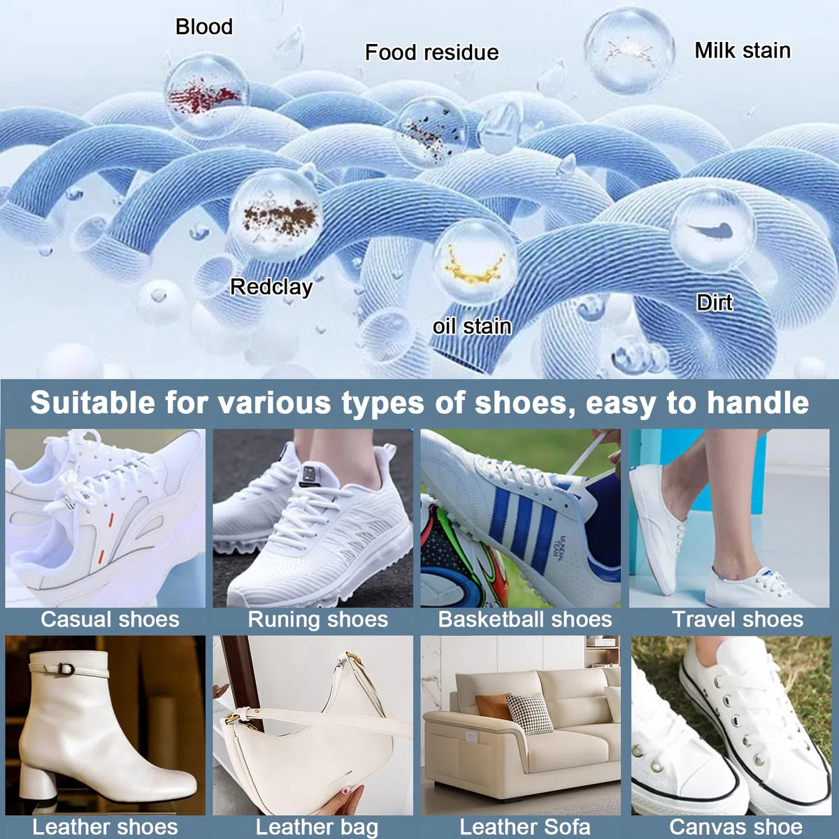 Kit de limpiador de zapatos, método de limpieza de secado rápido y fácil, fórmula suave, sin esfuerzo para tenis, lona, malla, plástico, golf, cuero, zapatos rosa y blanco, Blanco, Multiple