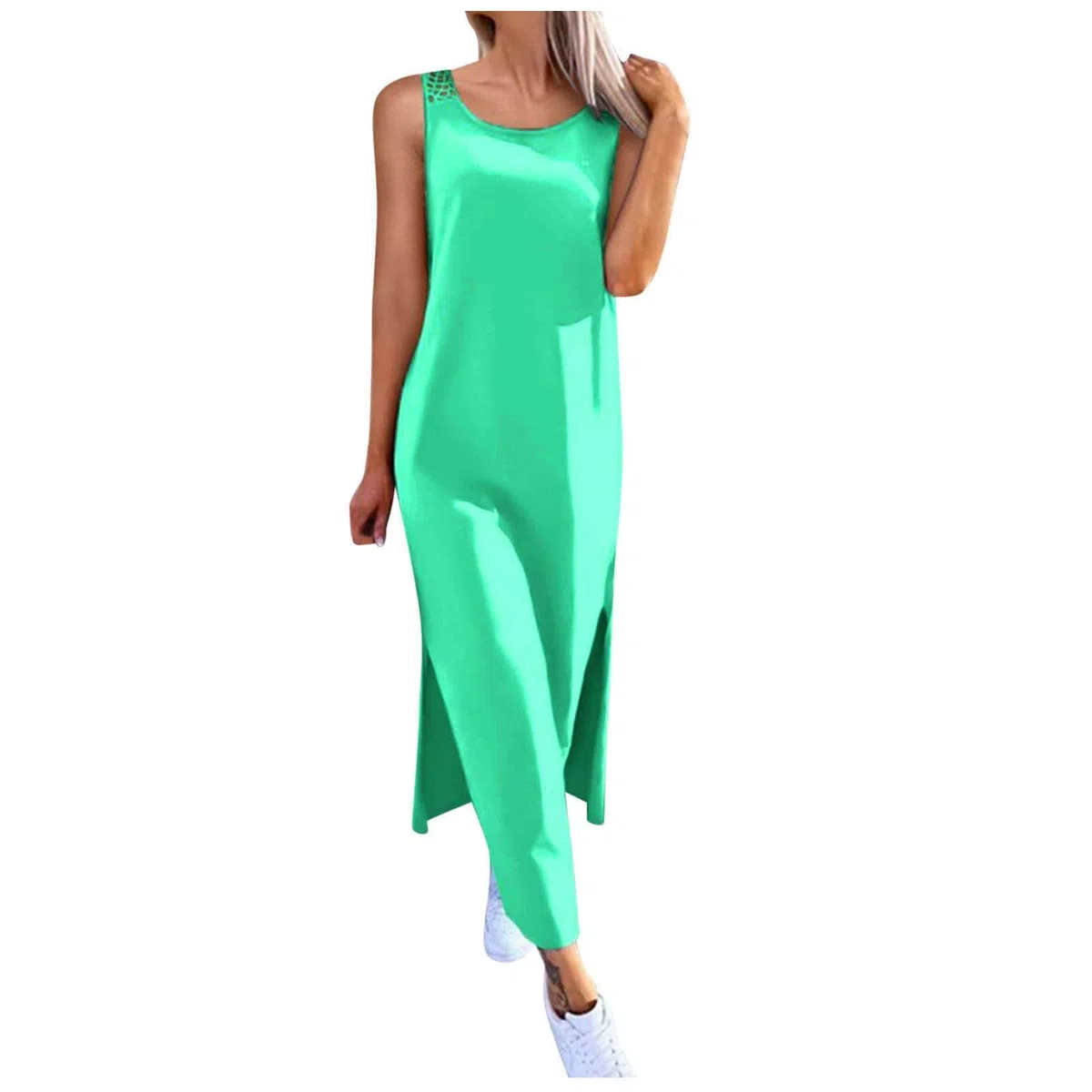 Vestido De Verano for Mujer Largo Vestidos Largos Sueltos Ocasionales Traje Playa 2026 Resort for Sin Mangas Ahueca hacia Fuera El Tiras con Abertura Lateral Encaje