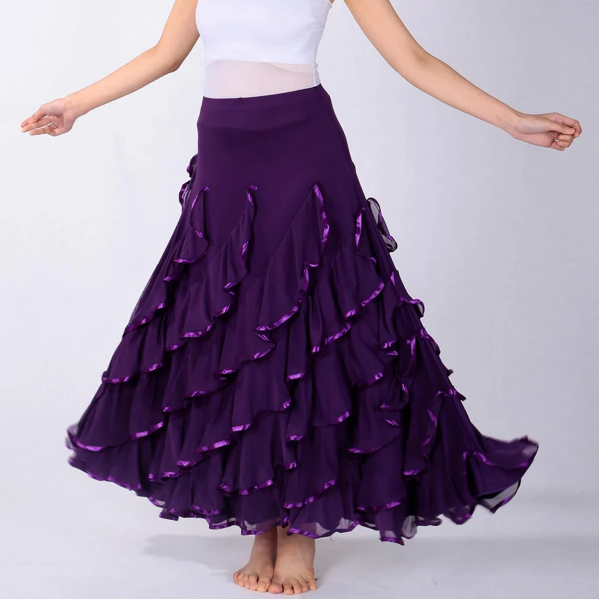 Genérico Faldas Midi Mujer - Falda De Baile Tradicional EspañOla para Mujer con Capas Y Elegante Vuelo para Actuaciones