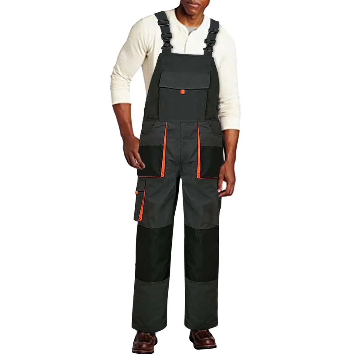 Peto para hombre, monocolor, mono con tirantes, pantalones de trabajo con múltiples bolsillos, mono holgado, pierna recta, pantalones de trabajo cómodos para el tiempo libre, ropa de calle a