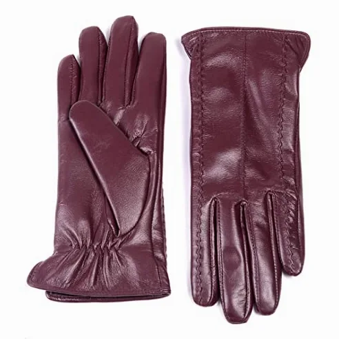 Guantes de piel para mujer, con forro grueso y cálido para pantalla táctil