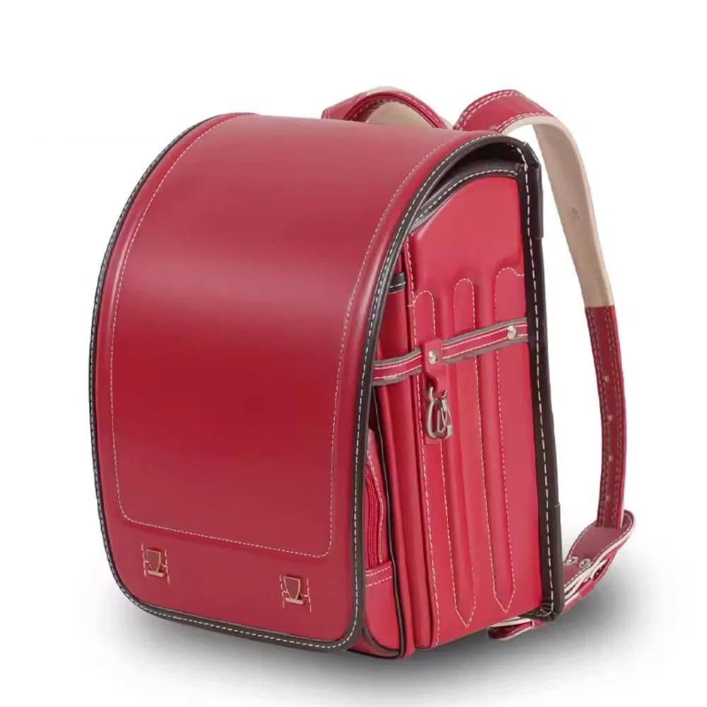 Ransel Randoseru PU Bookbag Mochila de Estudiante automática Mochila de Escuela Japonesa para niñas,Rojo,35 * 27 * 18cm