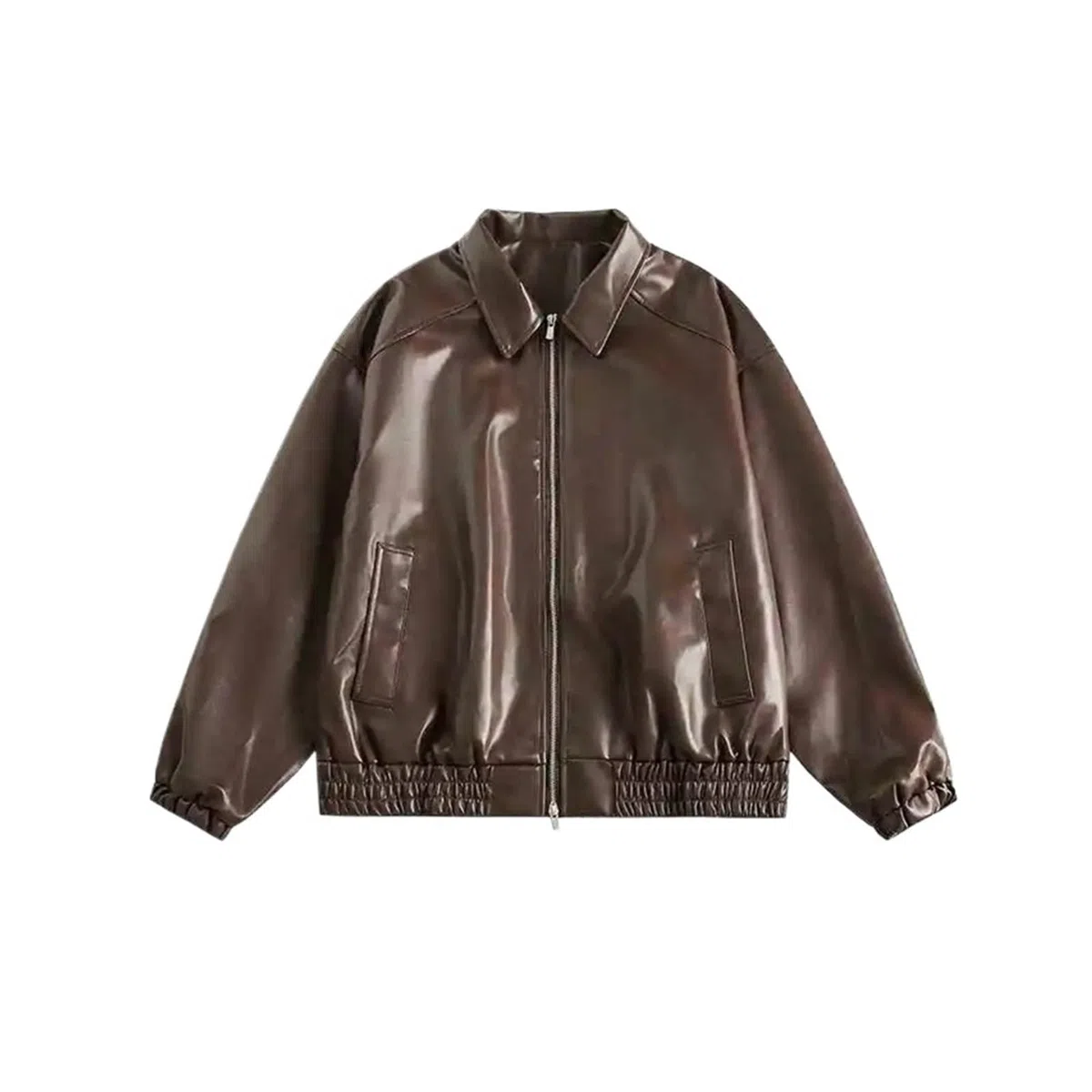 Chaqueta Cuero Mujer Retro Ladies Zipper Faux Leather Jacket Women Long Sleeves Coat Para salir