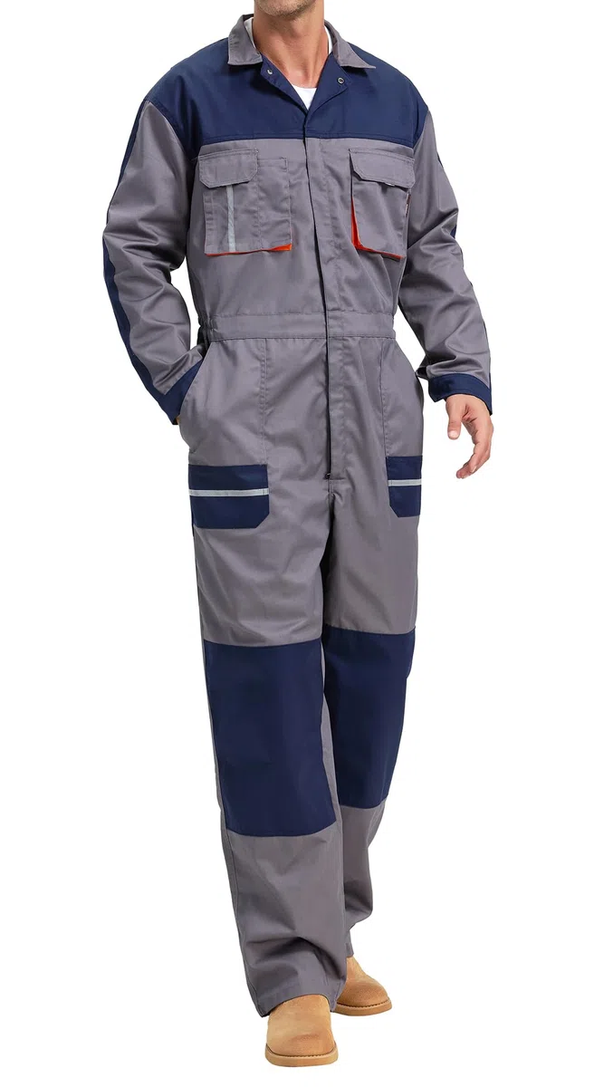 Mono de Trabajo de Hombre de Manga Larga con Rodilleras Puños y Cintura con Elástico, Pantalones con Peto de Trabajo para jardín y Garaje (Gris Oscuro, M)