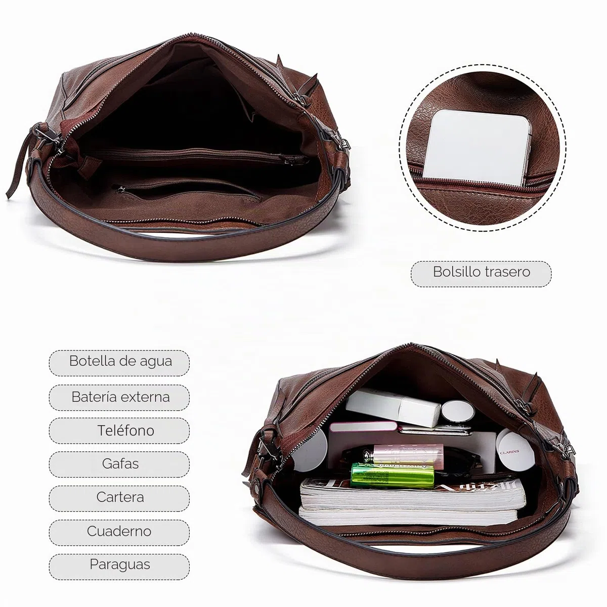 FANDARE Bolso Hombro Mujer Tote Bandolera Shoppers Bolso Hombro Mano Gran Portátiles 12.9 Pulgadas Mochila Impermeable PU Cuero Compra Señora para Viaje Trabajo Escuela Compras Bag