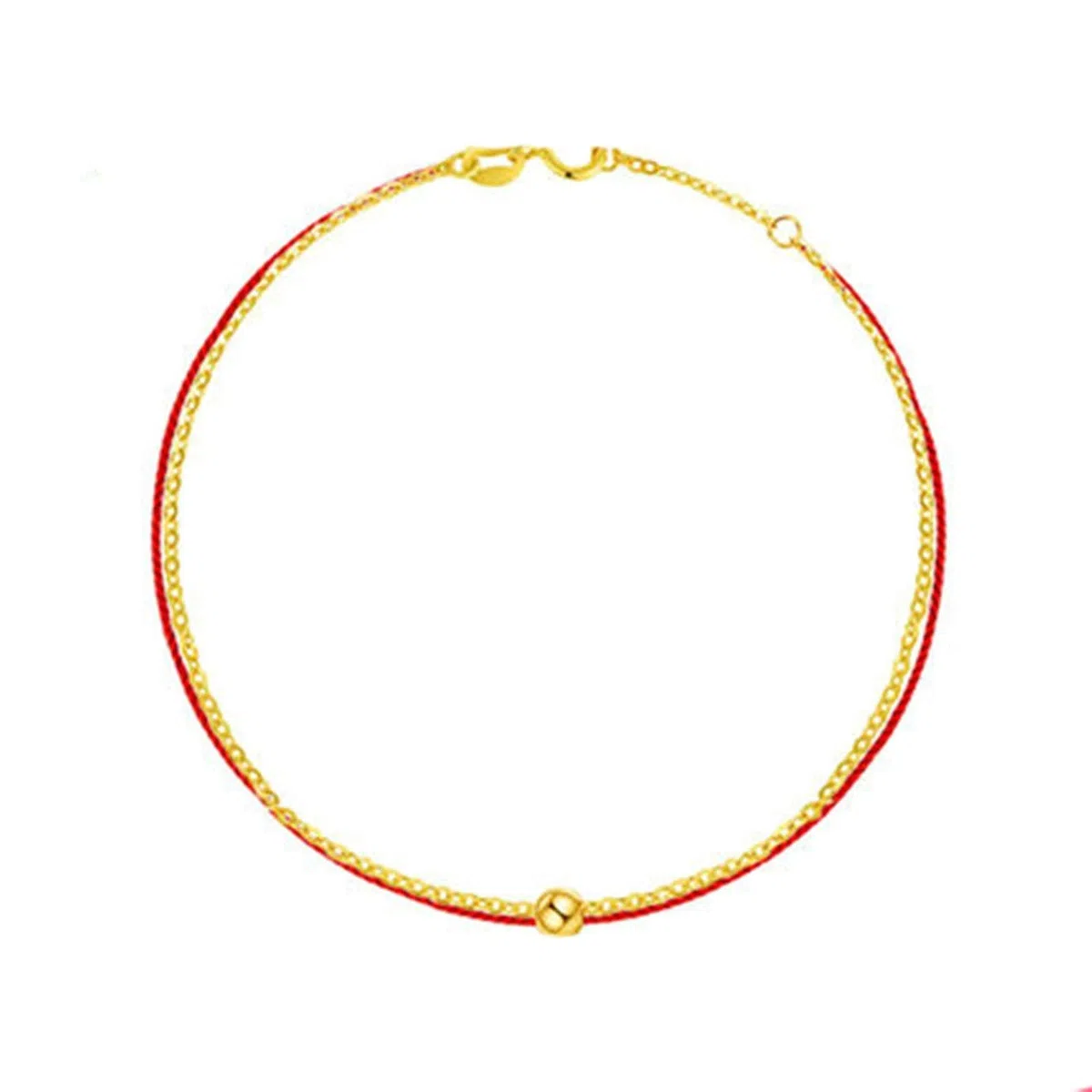 WZGWDC Tobillera de Oro Amarillo de 18 Quilates para Mujer, Tobillera con Cuentas de Cuerda roja, Pulsera, Cadena para pie, 9,5 Pulgadas