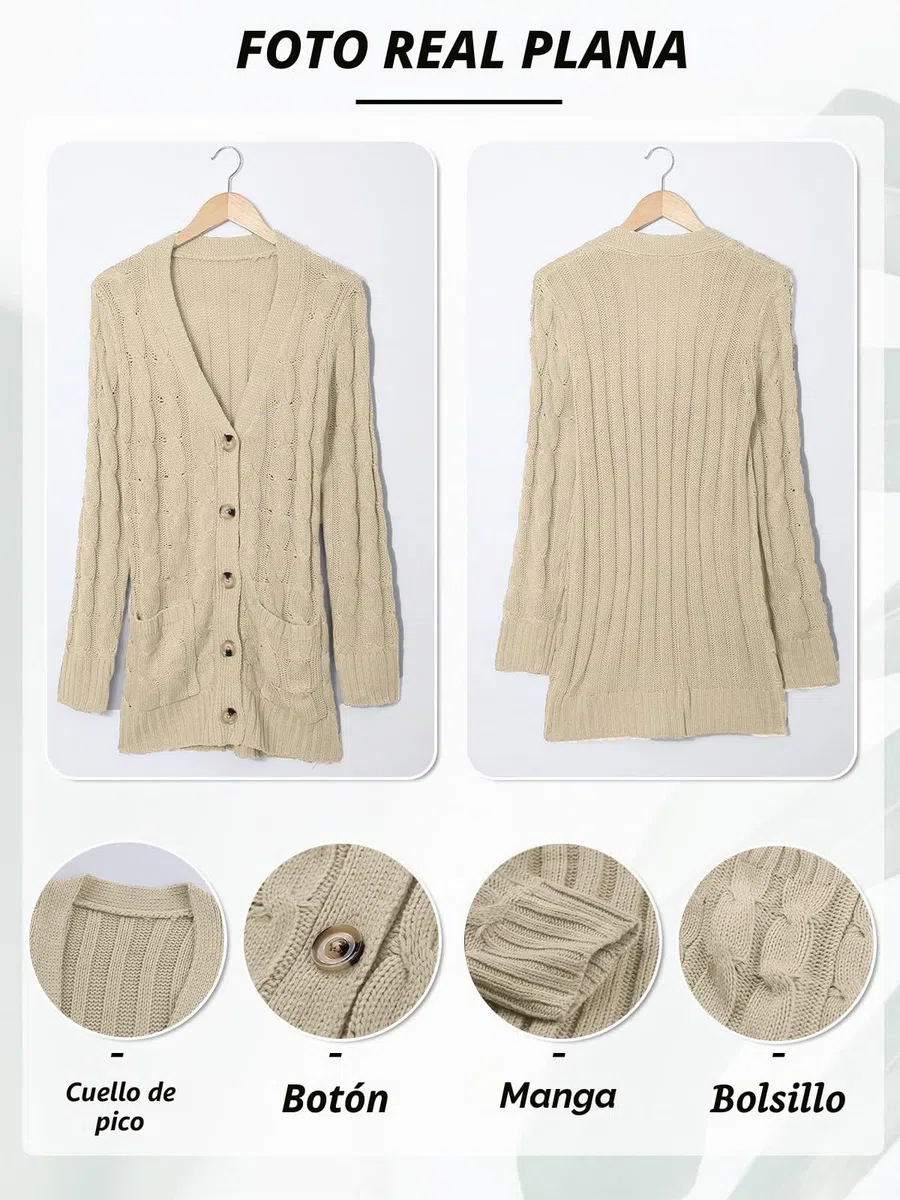 Uusollecy Cárdigan de Manga Larga para Mujer, para otoño e Invierno, Informal, con Botones, Tallas
