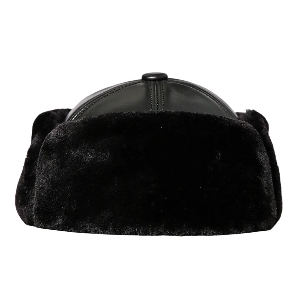 Gorro de 100% de Piel auténtica for Hombre de Mediana Edad, Gorro Acolchado de algodón cálido for Invierno, Orejeras de Piel de Oveja, Lana y Cuero